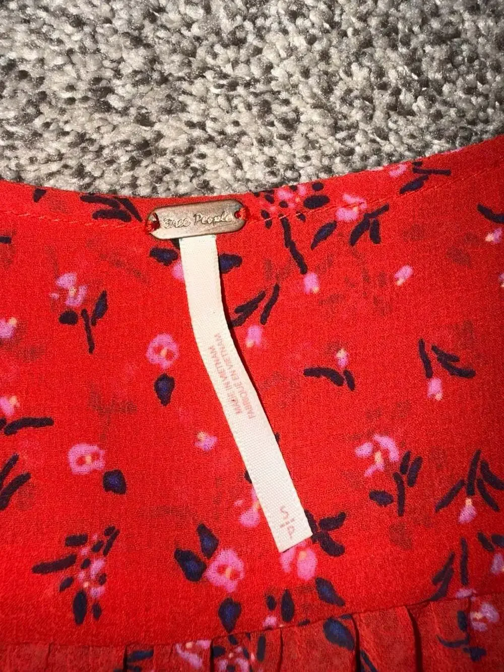 Free People Lolita Red Floral Long Sleeve Smocked Blouse